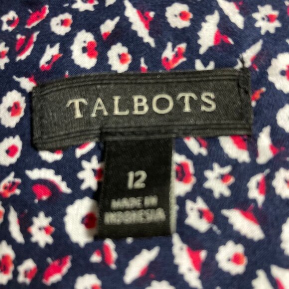 Talbots Cotton Button-Down Shirt LS Ditsy Floral Blue Red White Roll Sleeves, 12 - Picture 3 of 8